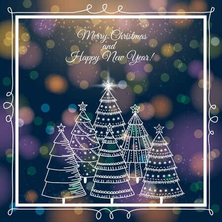 blue brightness background with forest of christmas trees, vector illustrationのイラスト素材