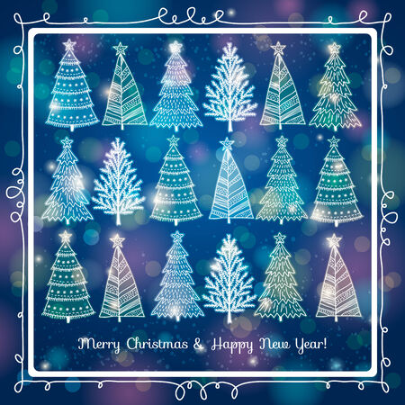 blue brightness background with forest of christmas trees, vector illustrationのイラスト素材