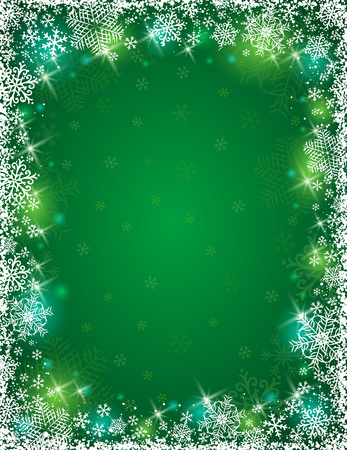 green background with  frame of snowflakes, vector illustrationのイラスト素材