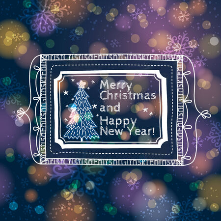 blue brightness background with label with text and christmas tree, vector illustrationのイラスト素材