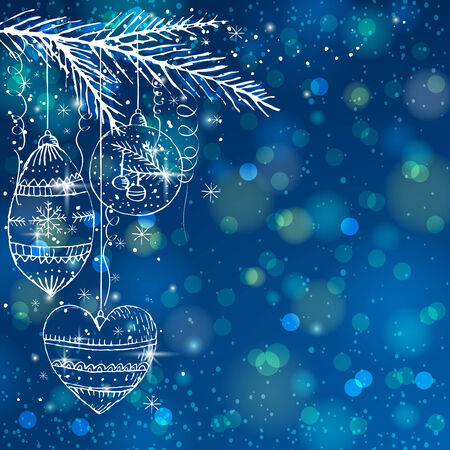 blue brightness background with christmas balls,  vector illustrationのイラスト素材