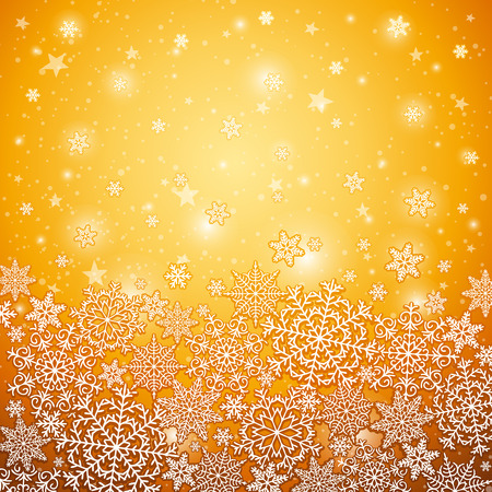 golden background with snowflakes, vector illustrationのイラスト素材