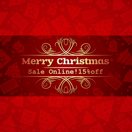 red christmas background and label with sale offer, vector illustrationのイラスト素材