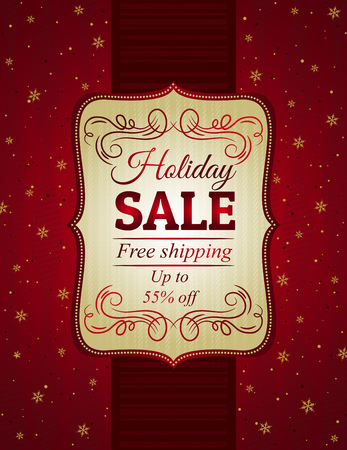 red christmas background and label with sale offer, vector illustrationのイラスト素材