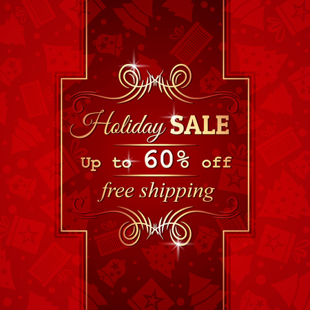 red christmas background and label with sale offer, vector illustrationのイラスト素材