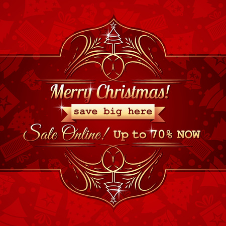 red christmas background and label with sale offer, vector illustrationのイラスト素材