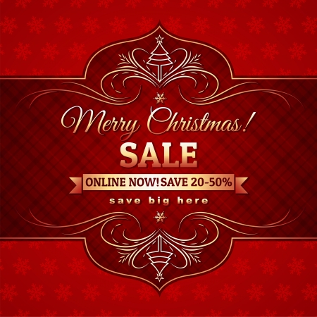 red christmas background and label with sale offer, vector illustrationのイラスト素材