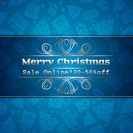 blue christmas background and label with sale offer, vector illustrationのイラスト素材