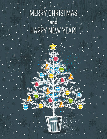 grey background with christmas tree, vector illustrationのイラスト素材