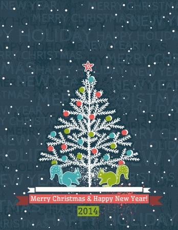 grunge grey background with christmas tree and wishes text, vector illustrationのイラスト素材