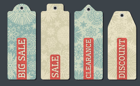 vintage christmas labels with sale offer, vector illustrationのイラスト素材