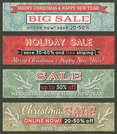 vintage christmas banners with sale offer, vector illustrationのイラスト素材