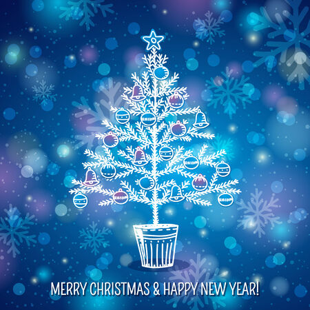 blue background with christmas tree, vector illustrationのイラスト素材
