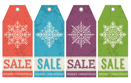 vintage christmas labels with sale offer, vector illustrationのイラスト素材