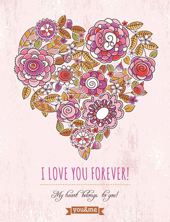 pink background with valentine heart of spring flowers,  vector illustrationのイラスト素材