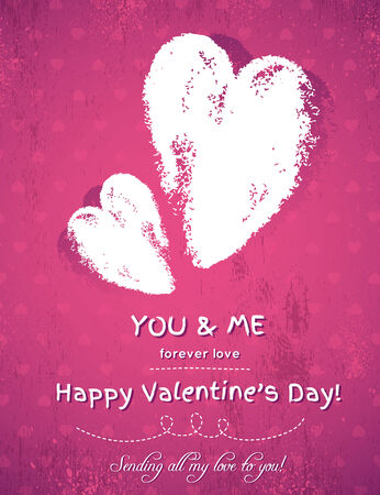 pink background with two valentine hearts and wishes text,  vector illustrationのイラスト素材