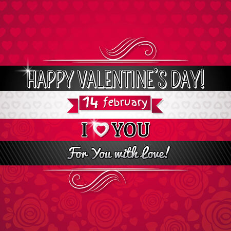 red color background with valentine heart and wishes text,  vector illustrationのイラスト素材