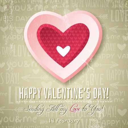 Valentines day greeting card with  pink heart and wishes text,  vector illustrationのイラスト素材