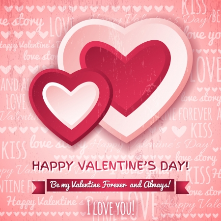 Valentines day greeting card with  two hearts and wishes text,  vector illustrationのイラスト素材