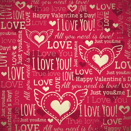 red background with  valentine heart and wishes text,  vector illustrationのイラスト素材