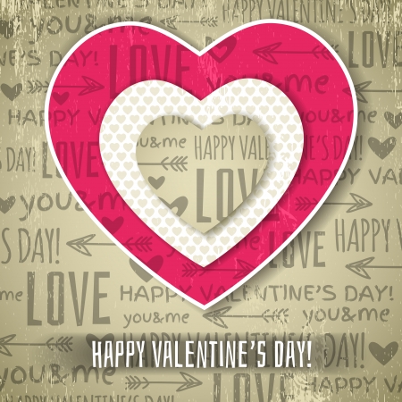 beige background with  red valentine heart and wishes text,  vector illustrationのイラスト素材