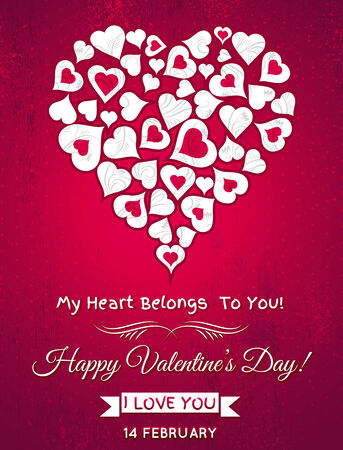 Red valentines day greeting card  with  white heart and wishes text,  vector illustrationのイラスト素材