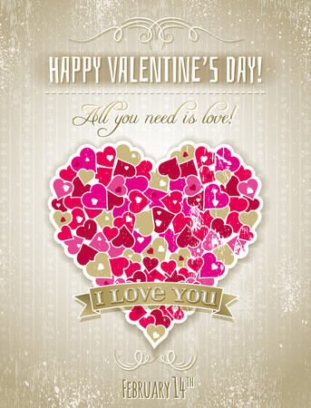 valentines day greeting card  with  heart and wishes text,  vector illustrationのイラスト素材