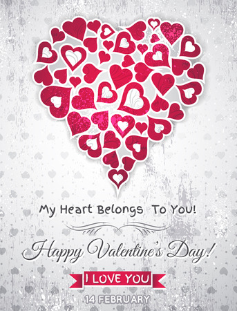 grey valentines day greeting card  with  white heart and wishes text,  vector illustrationのイラスト素材