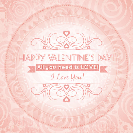 valentines day greeting card  with  heart and wishes text,  vector illustrationのイラスト素材