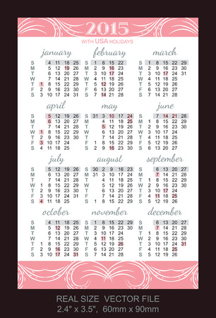 pink pocket calendar 2015, with USA holidaysのイラスト素材