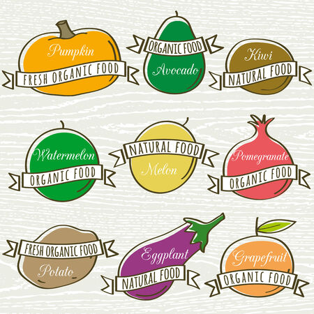 set of organic vegetable and fruit, vector illustrationのイラスト素材