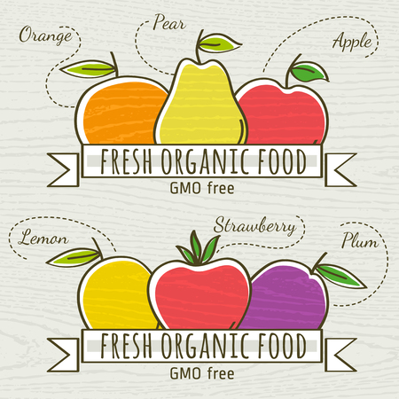 set of organic vegetable and fruit, vector illustrationのイラスト素材