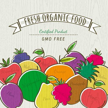 set of organic fruits, vector illustrationのイラスト素材