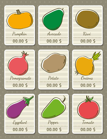 set of labels with organic vegetables, vector illustrationのイラスト素材