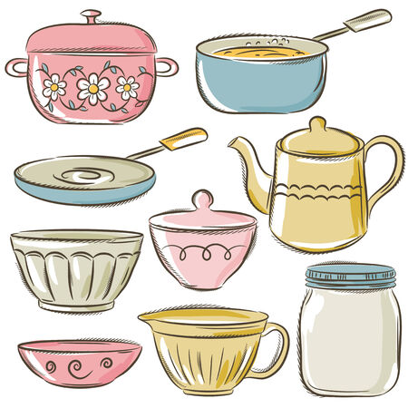 set of different  tableware, vectorのイラスト素材