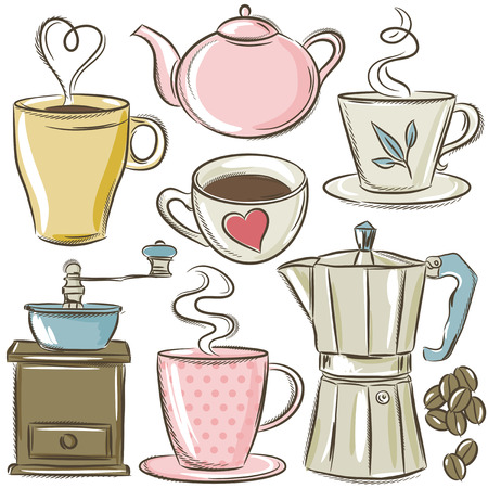 set cup of hot drink, vectorのイラスト素材