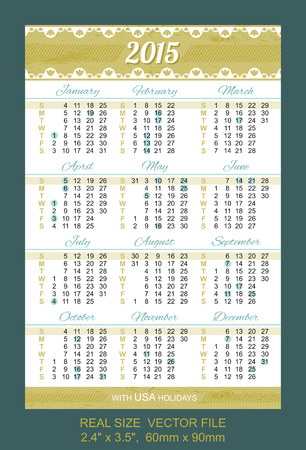 pocket calendar 2015, with USA holidays
SIZE: 2.4" x 3.5",  60mm x 90mmのイラスト素材