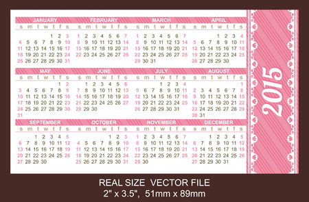 pocket calendar 2015, start on Sunday
SIZE: 2" x 3.5",  51mm x 89mmのイラスト素材
