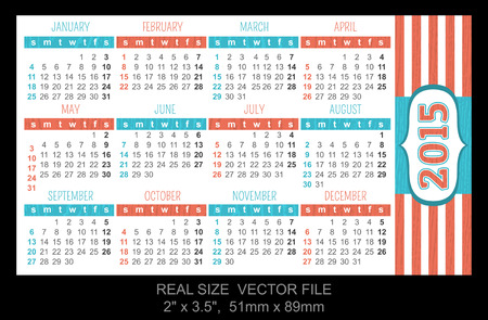 pocket calendar 2015, start on Sunday
SIZE: 2" x 3.5",  51mm x 89mmのイラスト素材