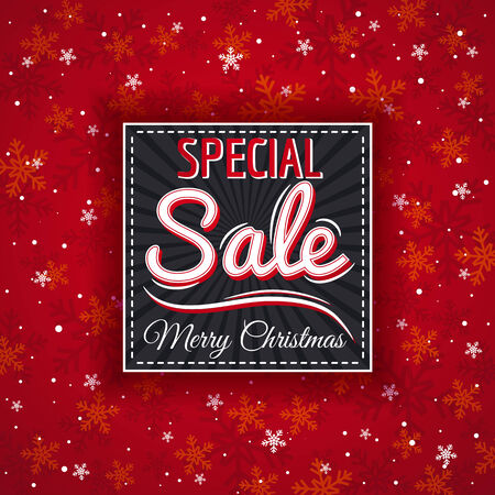 red christmas background and  label with sale offer, vector illustrationのイラスト素材