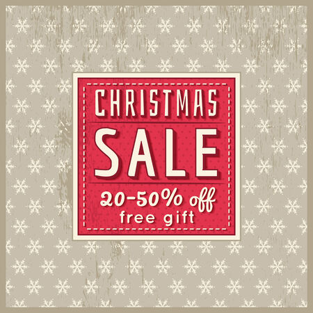 beige christmas background and  label with sale offer, vector illustrationのイラスト素材
