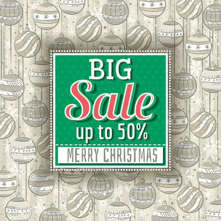 green christmas background and  label with sale offer, vectorのイラスト素材