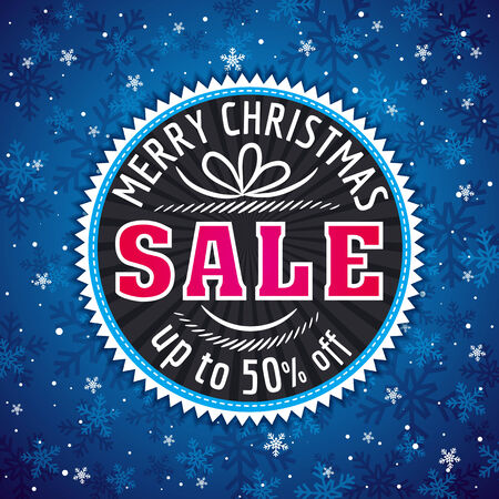 blue christmas background and  label with sale offer, vectorのイラスト素材