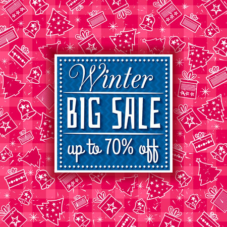 red christmas background and  label with sale offer, vectorのイラスト素材