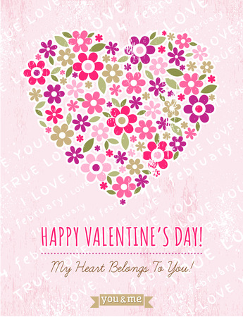 pink background with valentine heart of spring flowers,  vectorのイラスト素材