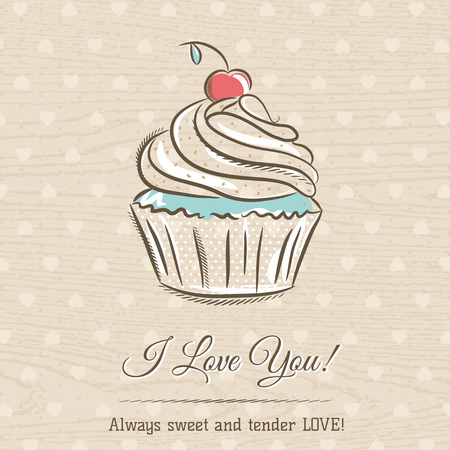 valentine card with  cupcake and wishes text,  vector illustrationのイラスト素材
