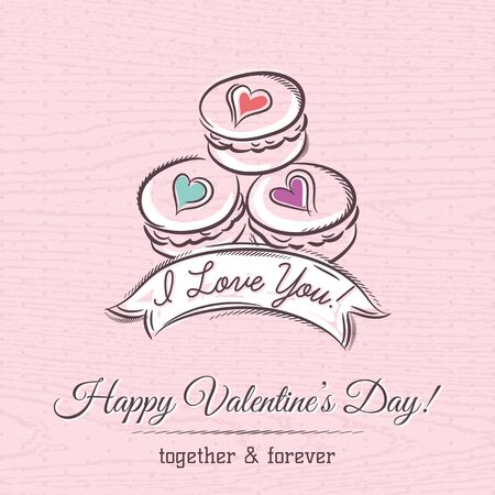 valentine card with  macaroni and  wishes text,  vectorのイラスト素材