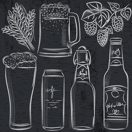 set of beer bottle on blackboard, vectorのイラスト素材