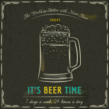 Brown blackboard with cold mugs of beer and text, vectorのイラスト素材