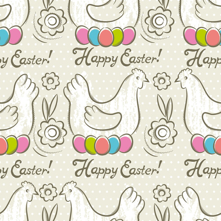 Easter Pattern and seamless backgrounds. Background with  easter eggs, flower and hens.Ideal for printing onto fabric and paper or scrap booking.のイラスト素材